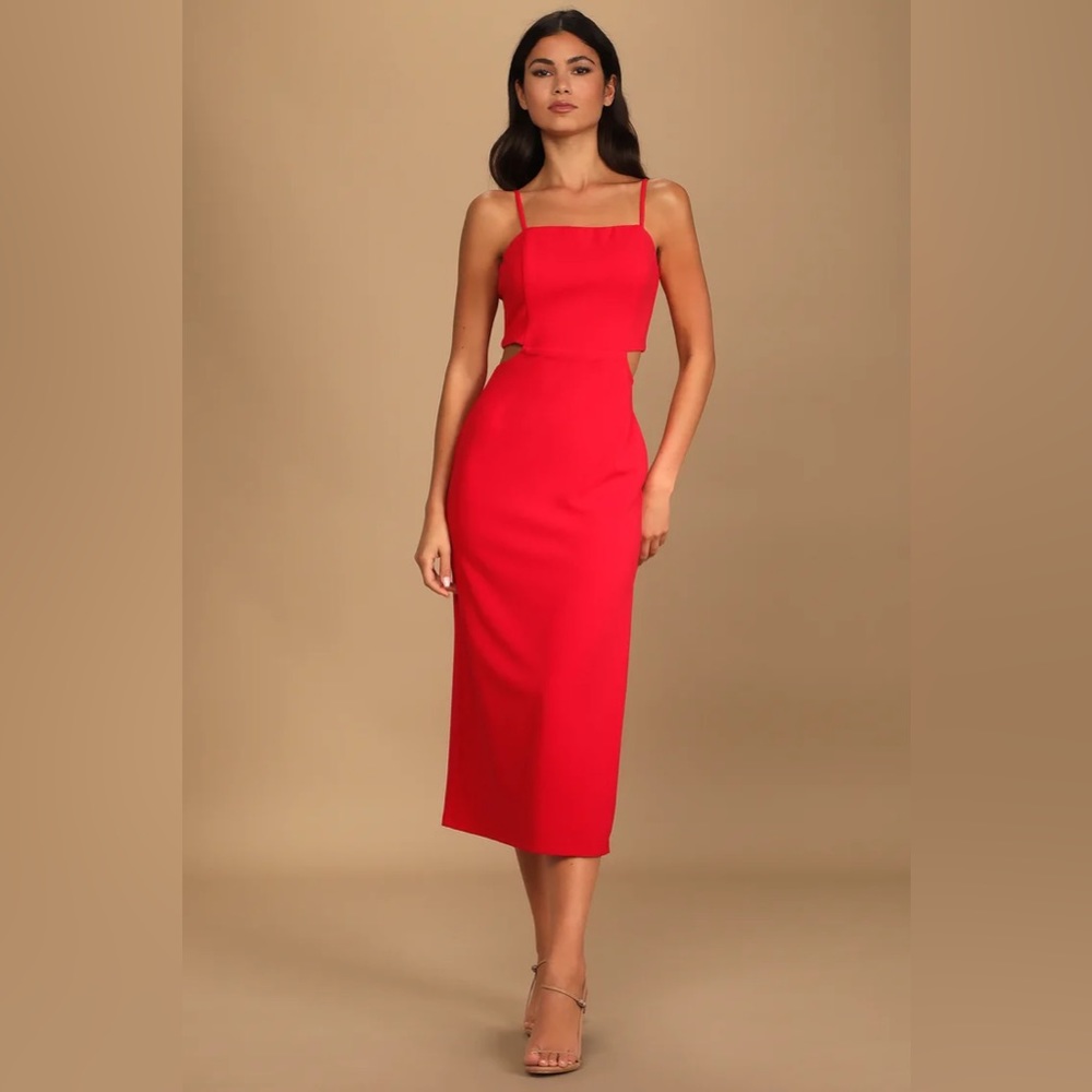 Lulu’s Red Midi Sleeveless dress with cut outs